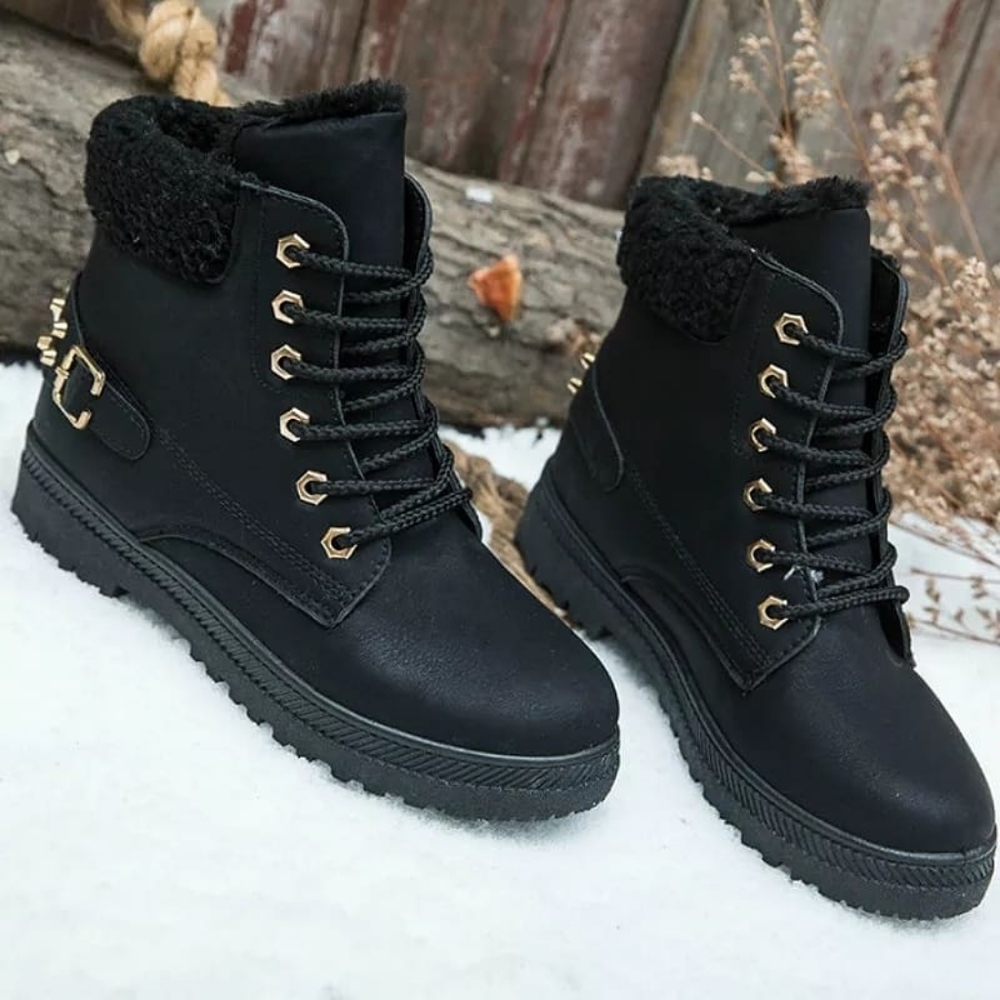 Womens Lace Up Plush Snow Boots